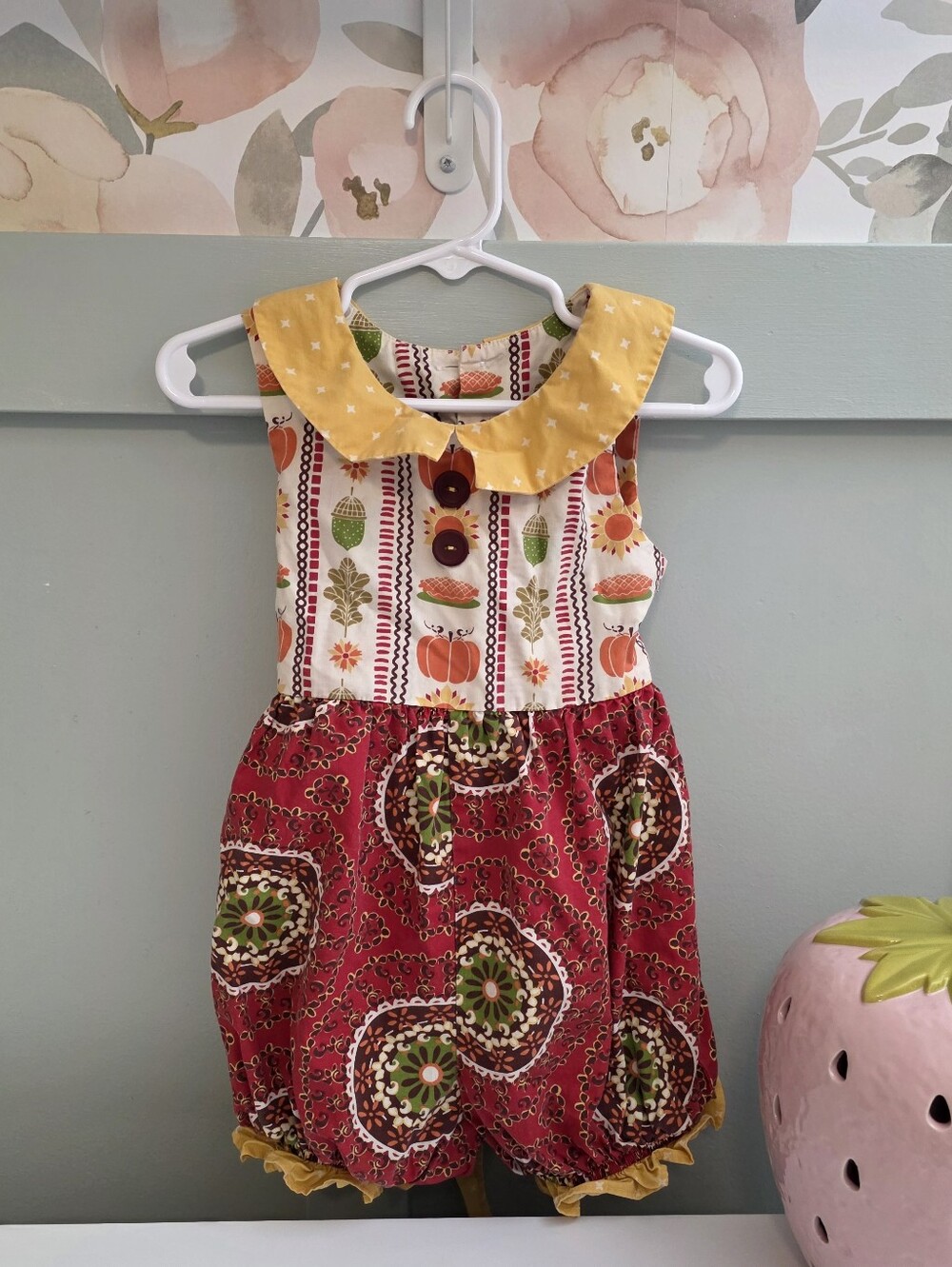 Eleanor Rose 3 Years Or 3t Fall Thanksgiving Bubble Romper Pumpkin Leaves